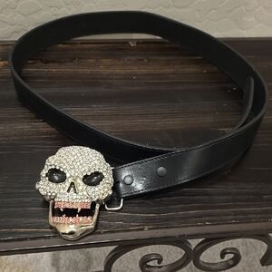 Black Leather Skull Buckle Belt